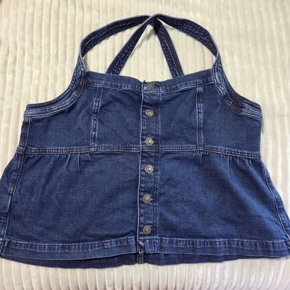 EUC AMERICAN EAGLE X BACK DENIM BUTTONED TANK TOP SIZE XL - Picture 2 of 13